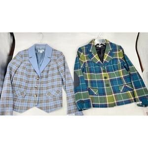 Pendleton 100% Virgin Wool Blazer Vintage Plaid Blue Women’s Size 10 Bundle of 2